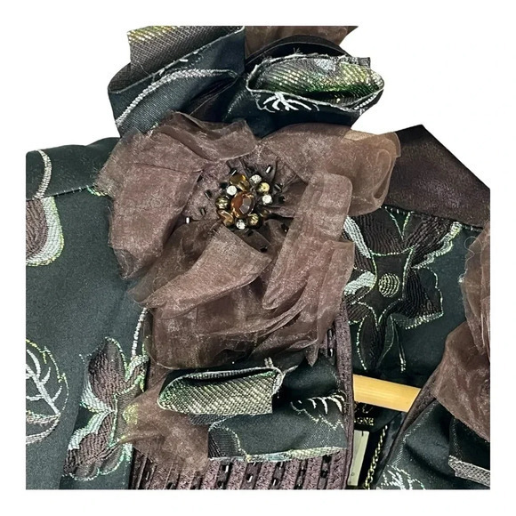 Vintage Elite Champagne Brown Floral‎ Embroidered Embellish Blazer Women Size 12 - Picture 7 of 16